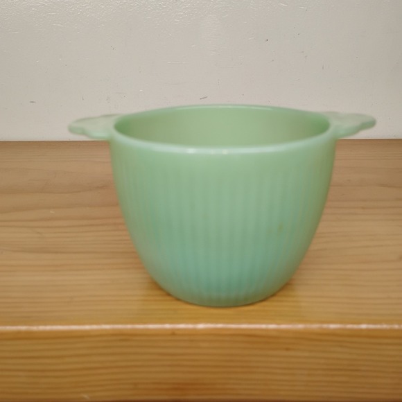 Fire-King Other - VTG Fire King Ribbed Jadite Jadeite Glass Sugar Bowl Molded Handles No Lid